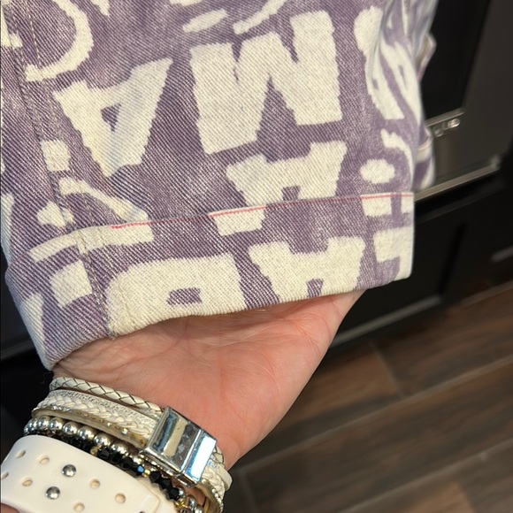 NWT POL Purple and White Text Print Jumpsuit - Picture 4 of 10